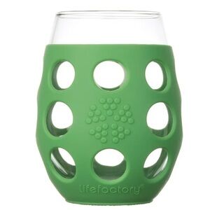 Lifefactory set of 2 stemless wineglasses with green silicone sleeve